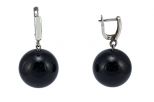 Серьги из серебра с агатом чёрным шар 20 мм 41919