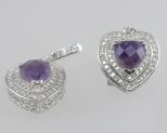 Серьги из серебра с аметистом и фианитами сердце 8х8 мм 41932