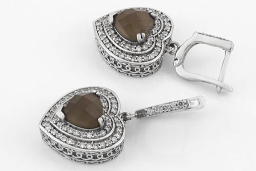 Серебряные серьги с раухтопазом и фианитами 41935 купить в магазине Самоцветы мира