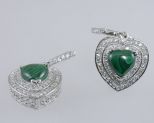 Серьги из серебра с малахитом и фианитами сердце 8х8 мм 41937