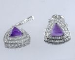 Серьги из серебра с аметистом и фианитами треугольник 8х8х8 мм 41941