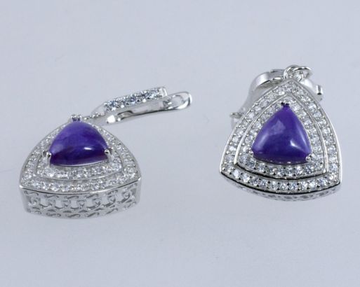 Серебряные серьги с чароитом 41951 купить в магазине Самоцветы мира