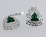Серьги малахит с фианитами. Вес 9 гр.