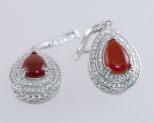 Серьги из серебра с сердоликом и фианитами капля 7х10 мм 41965