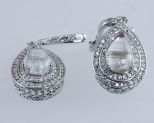 Серьги из серебра с кварцем волосатиком и фианитами капля 7х10 мм 41973
