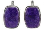 Серьги из серебра с чароитом прямоугольник 22х32 мм 42000