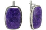 Серьги из серебра с чароитом прямоугольник 22х32 мм 42000