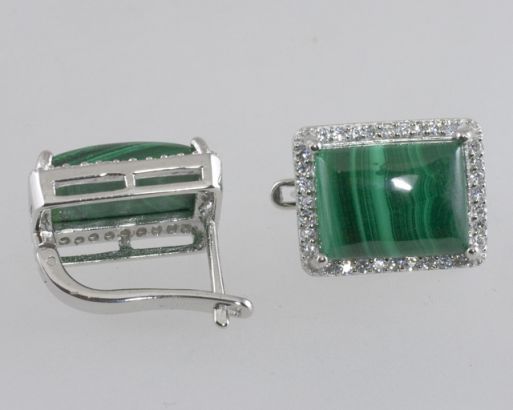 Серебряные серьги с малахитом 42012 купить в магазине Самоцветы мира