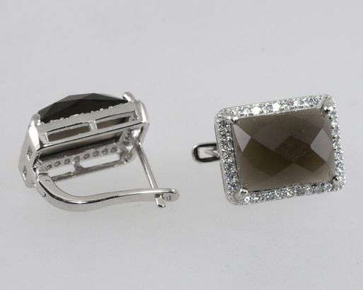 Серебряные серьги с раухтопазом 42020 купить в магазине Самоцветы мира