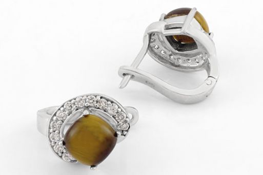 Серебряные серьги с тигровым глазом 42049 купить в магазине Самоцветы мира