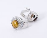 Серьги из серебра с тигровым глазом и фианитами квадрат 6х6 мм 42049