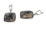 Серьги из серебра с солнечным камнем прямоугольник 24х27 мм 42358