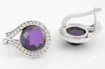 Серьги из серебра с аметистом и фианитами круг 14 мм 42447