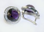 Серьги из серебра с аметистом и фианитами круг 14 мм 42447