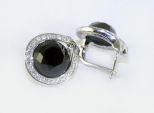 Серьги из серебра с шпинелью чёрной и фианитами круг 14 мм 42450