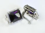 Серьги из серебра с аметистом и фианитами прямоугольник 11х15 мм 42463