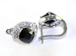 Серьги из серебра с агатом чёрным и фианитами квадрат 6х6 мм 42471