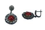 Серьги из серебра с кораллом красным круг 10 мм 42511