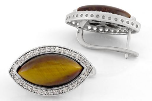 Серебряные серьги с тигровым глазом 42578 купить в магазине Самоцветы мира