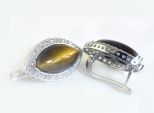 Серьги из серебра с тигровым глазом и фианитами овал 11х20 мм 42578