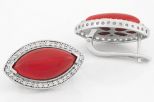 Серьги из серебра с кораллом красным и фианитами маркиза 11х20 мм 42579