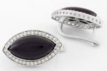 Серьги из серебра с агатом чёрным и фианитами маркиза 11х20 мм 42582