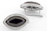 Серьги из серебра с шпинелью чёрной и фианитами маркиза 11х20 мм 42583
