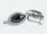 Серьги из серебра с шпинелью чёрной и фианитами маркиза 11х20 мм 42583