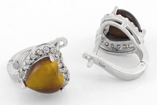 Серебряные серьги с тигровым глазом 42612 купить в магазине Самоцветы мира