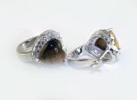 Серьги из серебра с тигровым глазом и фианитами сердце 10х10 мм 42612
