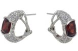 Серьги из серебра с гранатом и фианитами овал 8х10 мм 42774