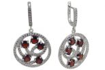 Серьги из серебра с гранатом и фианитами 5 кругов 6 мм 42780