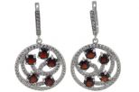 Серьги из серебра с гранатом и фианитами 5 кругов 6 мм 42780