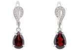 Серьги из серебра с гранатом и фианитами капля 8х12 мм 42805