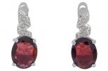 Серьги из серебра с гранатом и фианитами овал 7х9 мм 42871