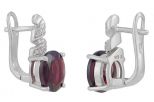 Серьги из серебра с гранатом и фианитами овал 7х9 мм 42871