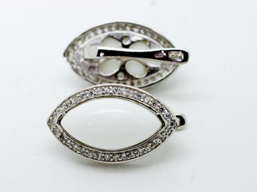 Серьги из серебра с кахолонгом и фианитами маркиза 11х20 мм 43326 ― Самоцветы мира