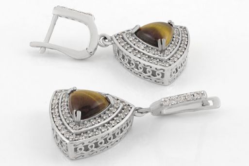 Серебряные серьги с тигровым глазом 43603 купить в магазине Самоцветы мира