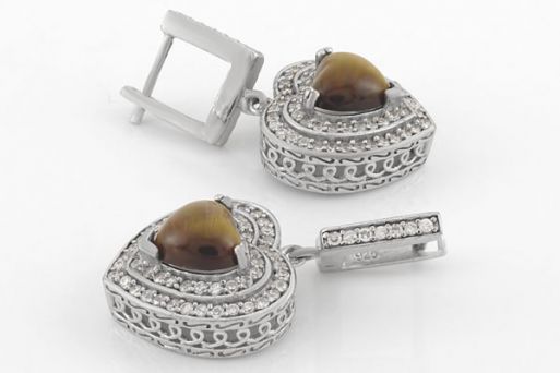 Серебряные серьги с тигровым глазом 43612 купить в магазине Самоцветы мира