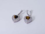 Серьги из серебра с тигровым глазом и фианитами сердце 8х8 мм 43612