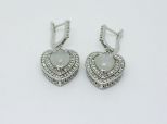 Серьги из серебра с кошачьим глазом и фианитами сердце 8х8 мм 43614