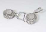 Серьги из серебра с кошачьим глазом и фианитами овал 7х9 мм 43648
