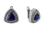 Серьги из серебра с сапфиром синтетическим и фианитами треугольник 9х9х9 мм 43688