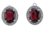 Серьги из серебра с гранатом и фианитами овал 9х11 мм 43793