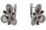 Серьги из серебра с гранатом и фианитами 6 капель 3х5 мм 43814