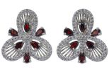 Серьги из серебра с гранатом и фианитами 6 капель 3х5 мм 43814