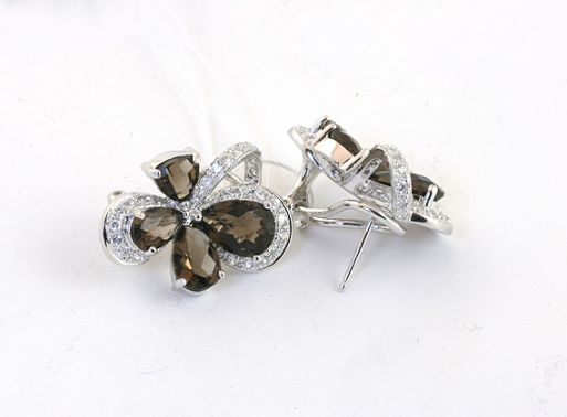 Серебряные серьги с раухтопазом 43880 купить в магазине Самоцветы мира