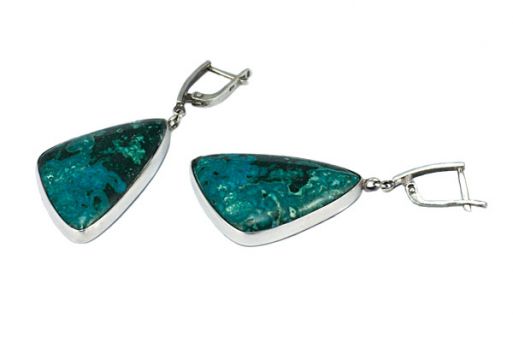 Серьги из серебра 925 пробы с хризоколлой.