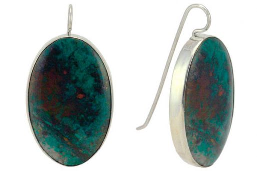 Серьги из серебра 925 пробы с хризоколлой.