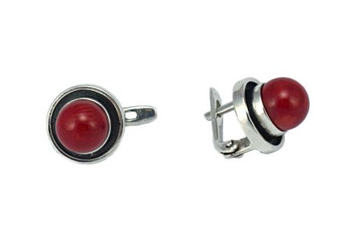Серебряные серьги с кораллом 44755 купить в магазине Самоцветы мира